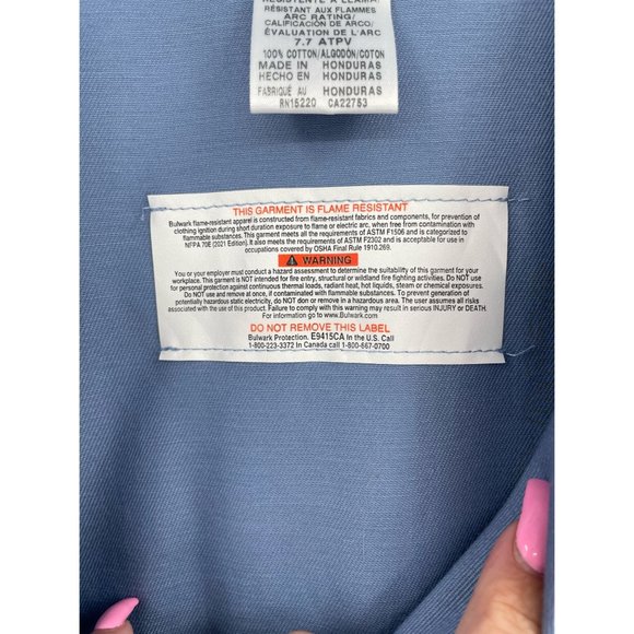 Bulwark FR Cat 1 2122 Lab Coat Men's Size XL Blue 3 Pockets Pass Through - Picture 6 of 11